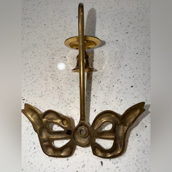 Vintage Solid Brass Bow Wall Sconce Taper Candle Holder Regency Style - Picture 4 of 6